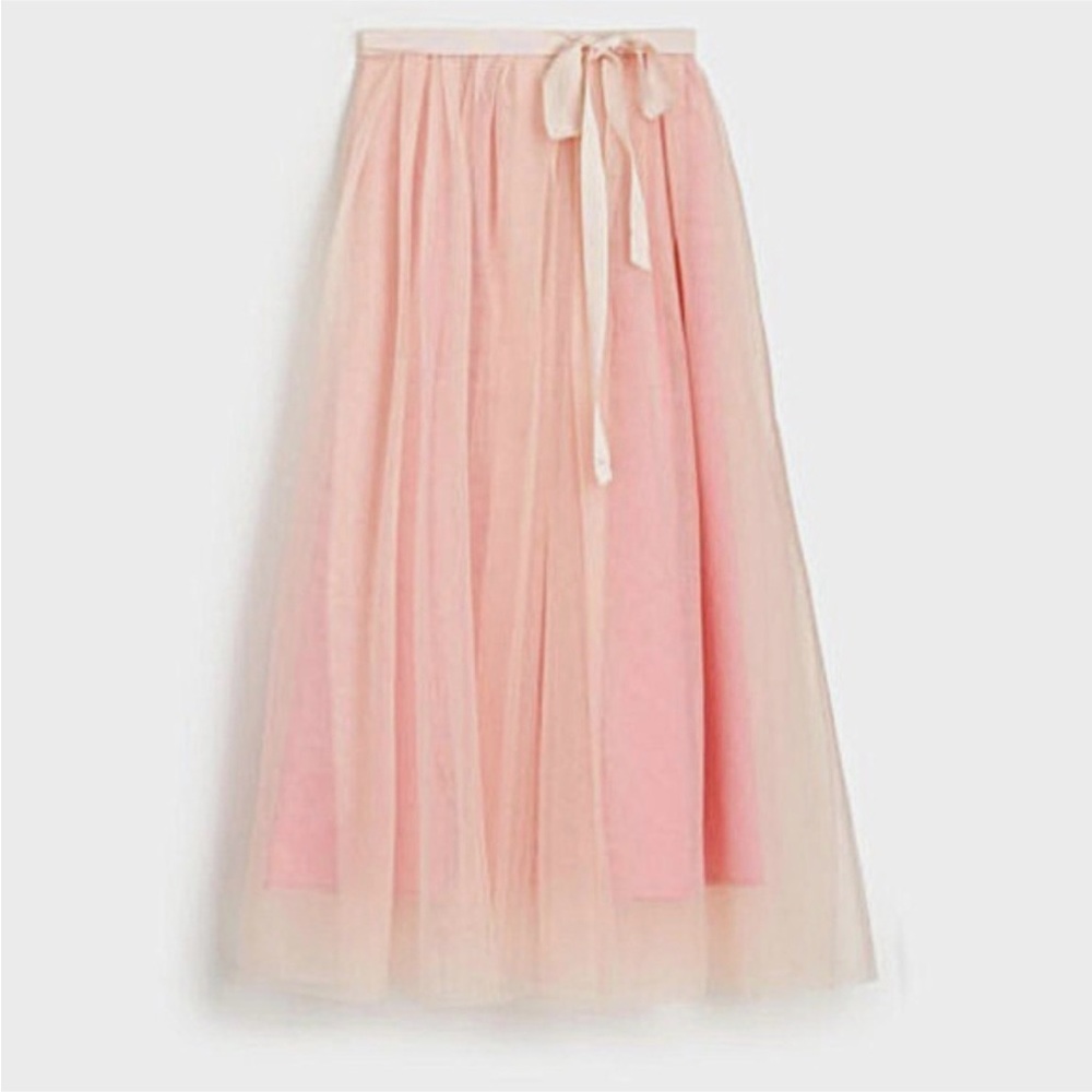 J. Crew Tulle Ball Skirt in Pale Buff Pink Pleated Ribbon Belt